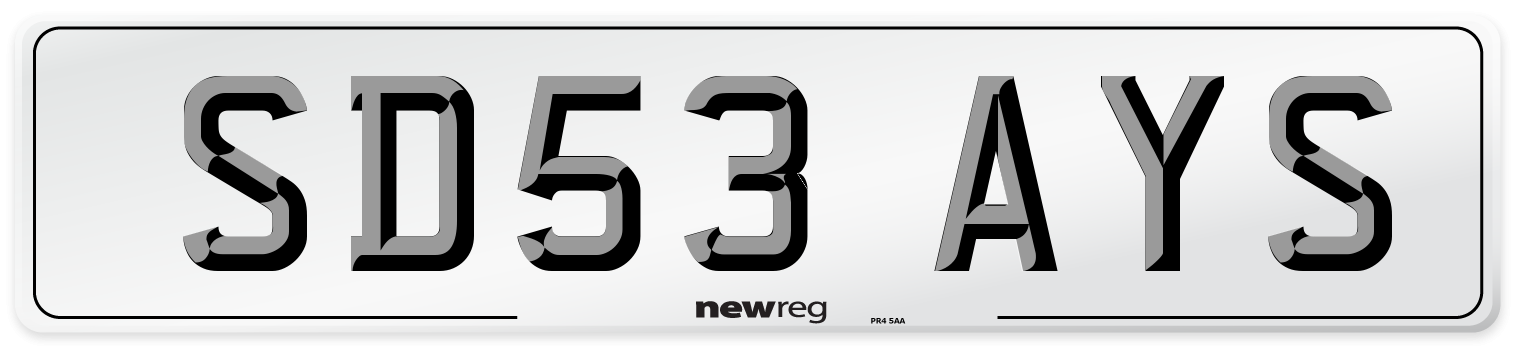 SD53 AYS Number Plate from New Reg